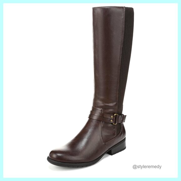 Women's Knee-High Riding Boots Faux Leather Side Zip 1.25 Inch Heel